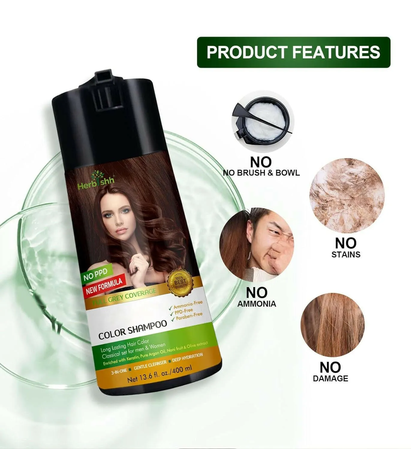 Buy 3-PCS  PPD Free Hair Color Shampoo Get 2 Hair Mask Free - Herbishh