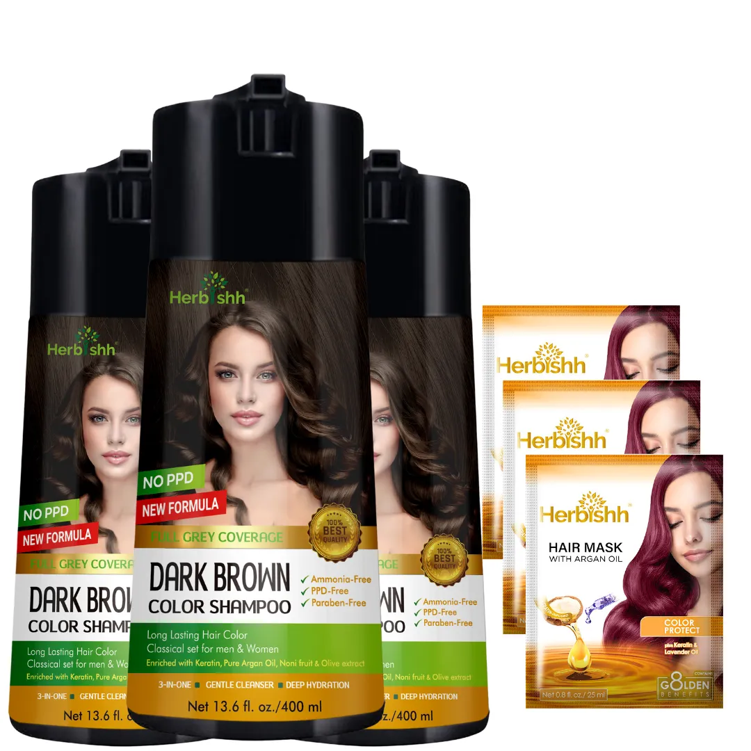 Buy 3-PCS  PPD Free Hair Color Shampoo Get 2 Hair Mask Free - Herbishh