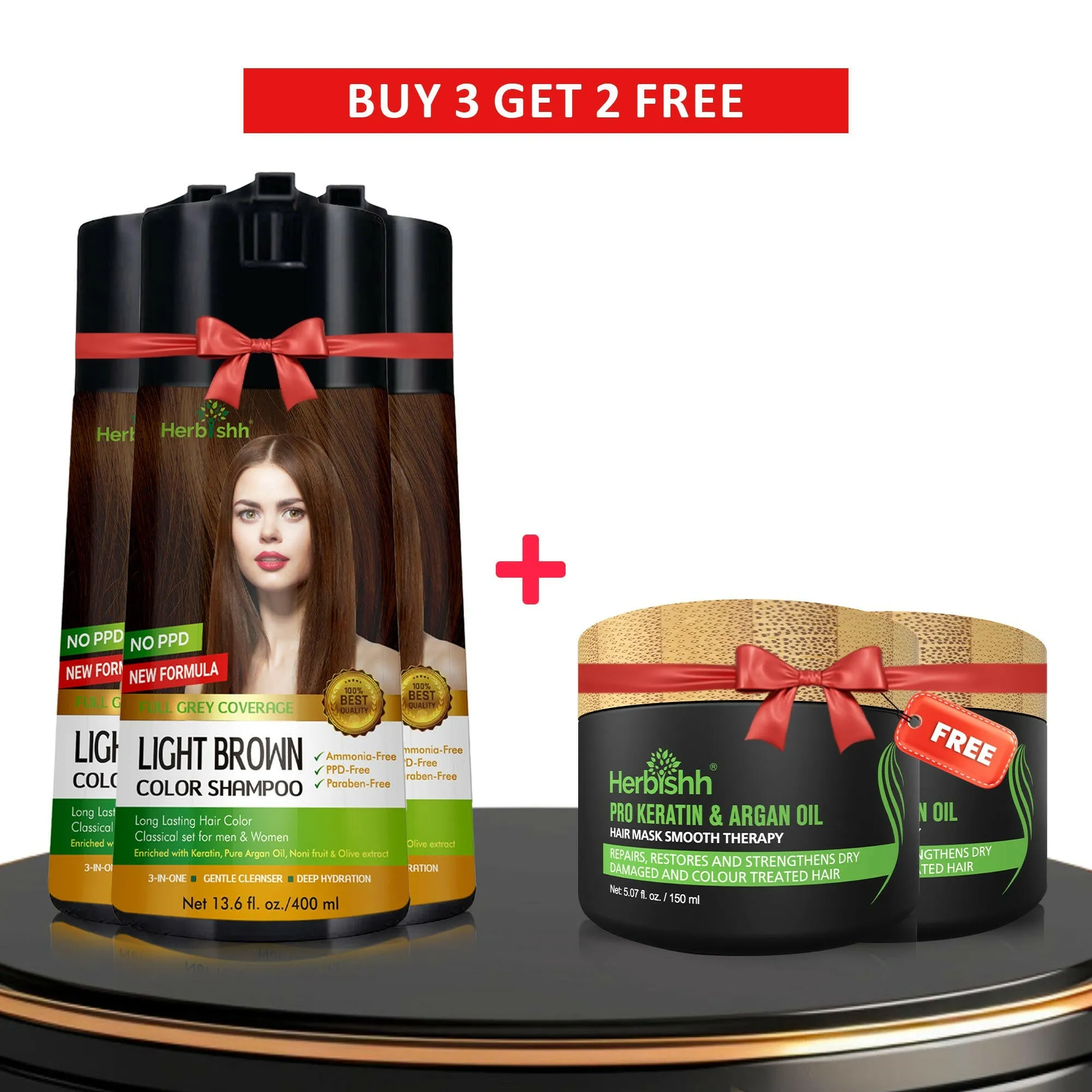 Buy 3-PCS  PPD Free Hair Color Shampoo Get 2 Hair Mask Free - Herbishh