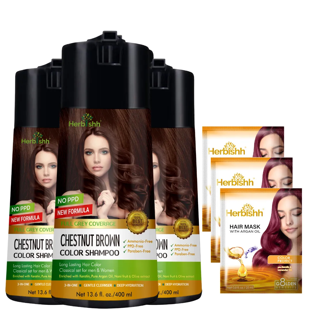 Buy 3-PCS  PPD Free Hair Color Shampoo Get 2 Hair Mask Free - Herbishh