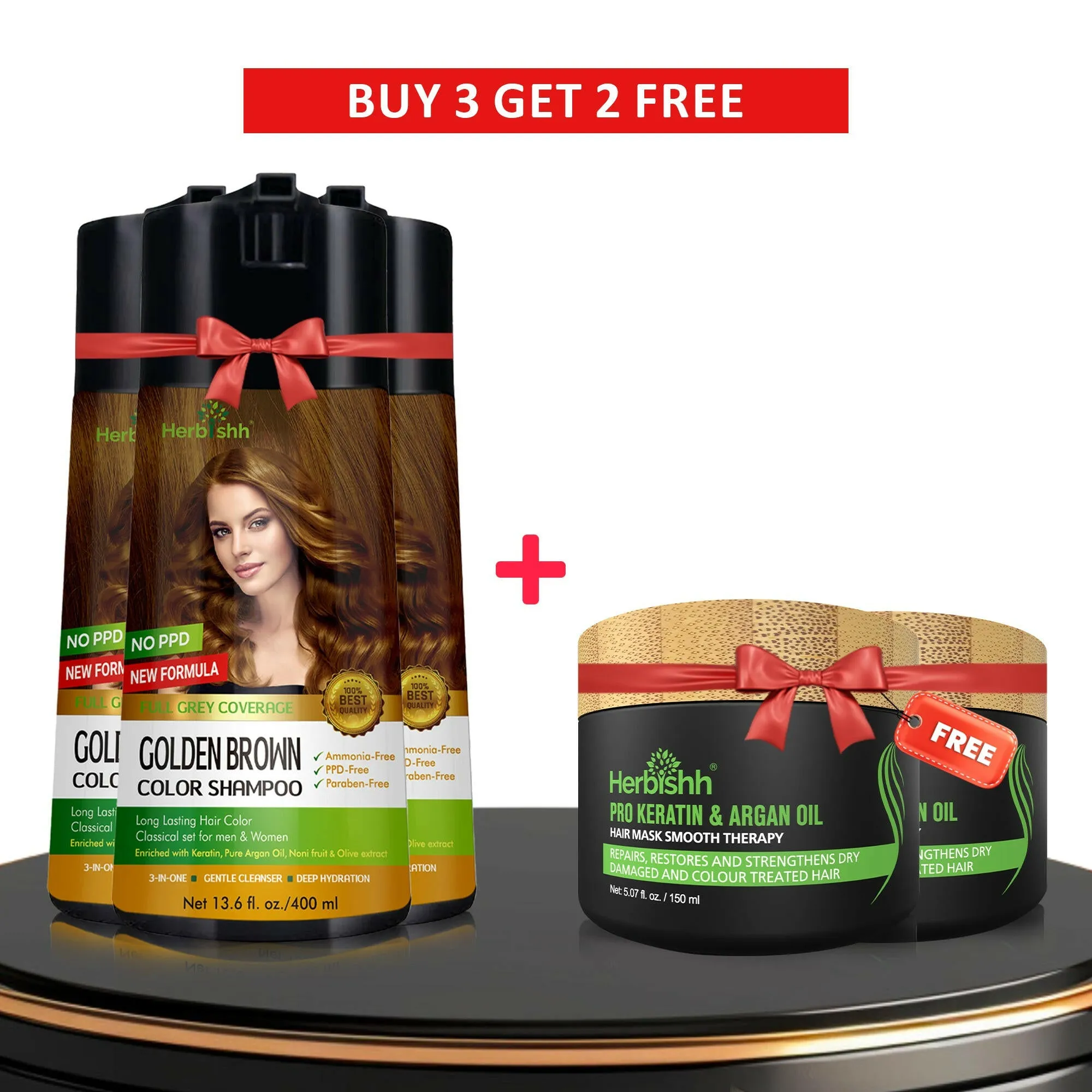 Buy 3-PCS  PPD Free Hair Color Shampoo Get 2 Hair Mask Free - Herbishh