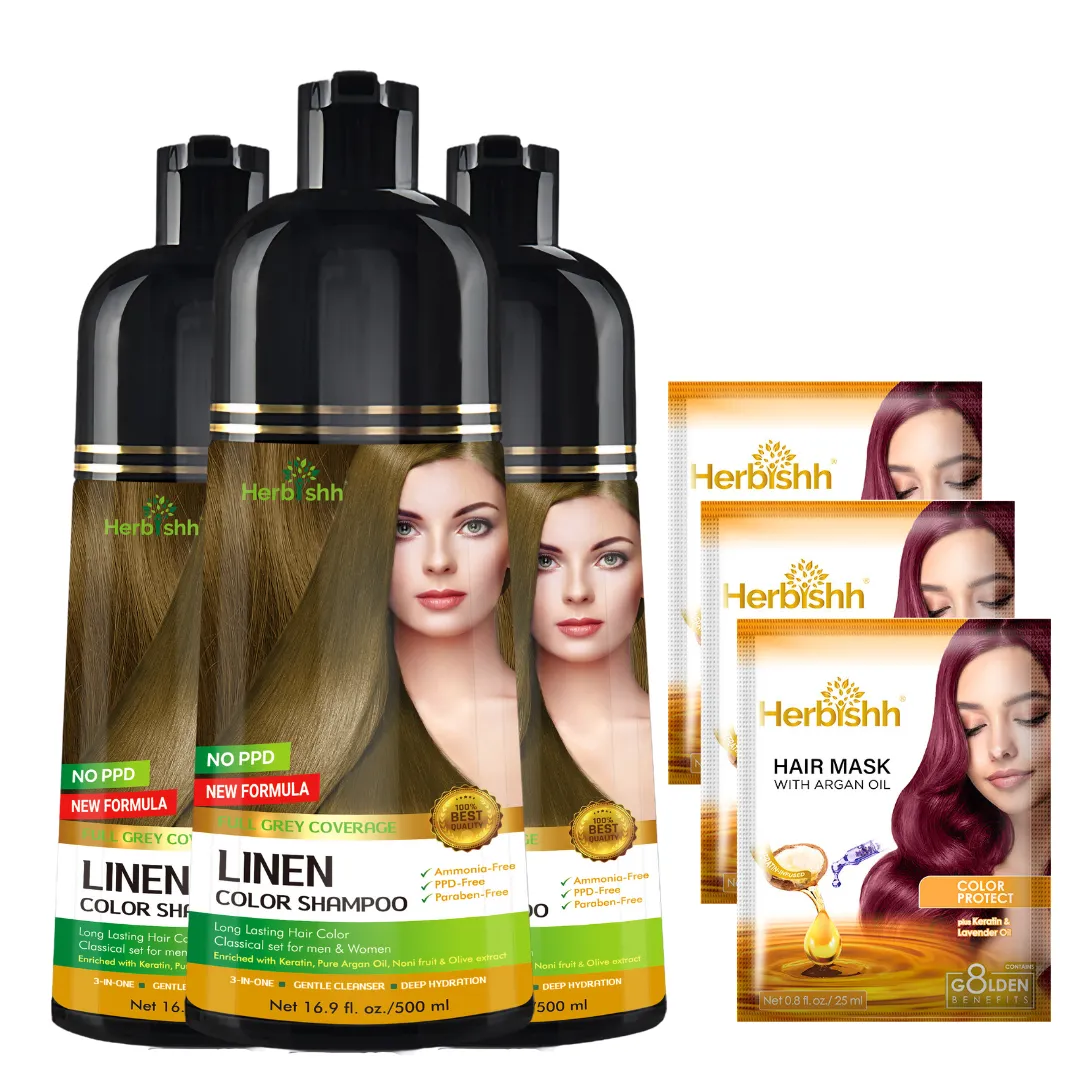 Buy 3-PCS  PPD Free Hair Color Shampoo Get 2 Hair Mask Free - Herbishh
