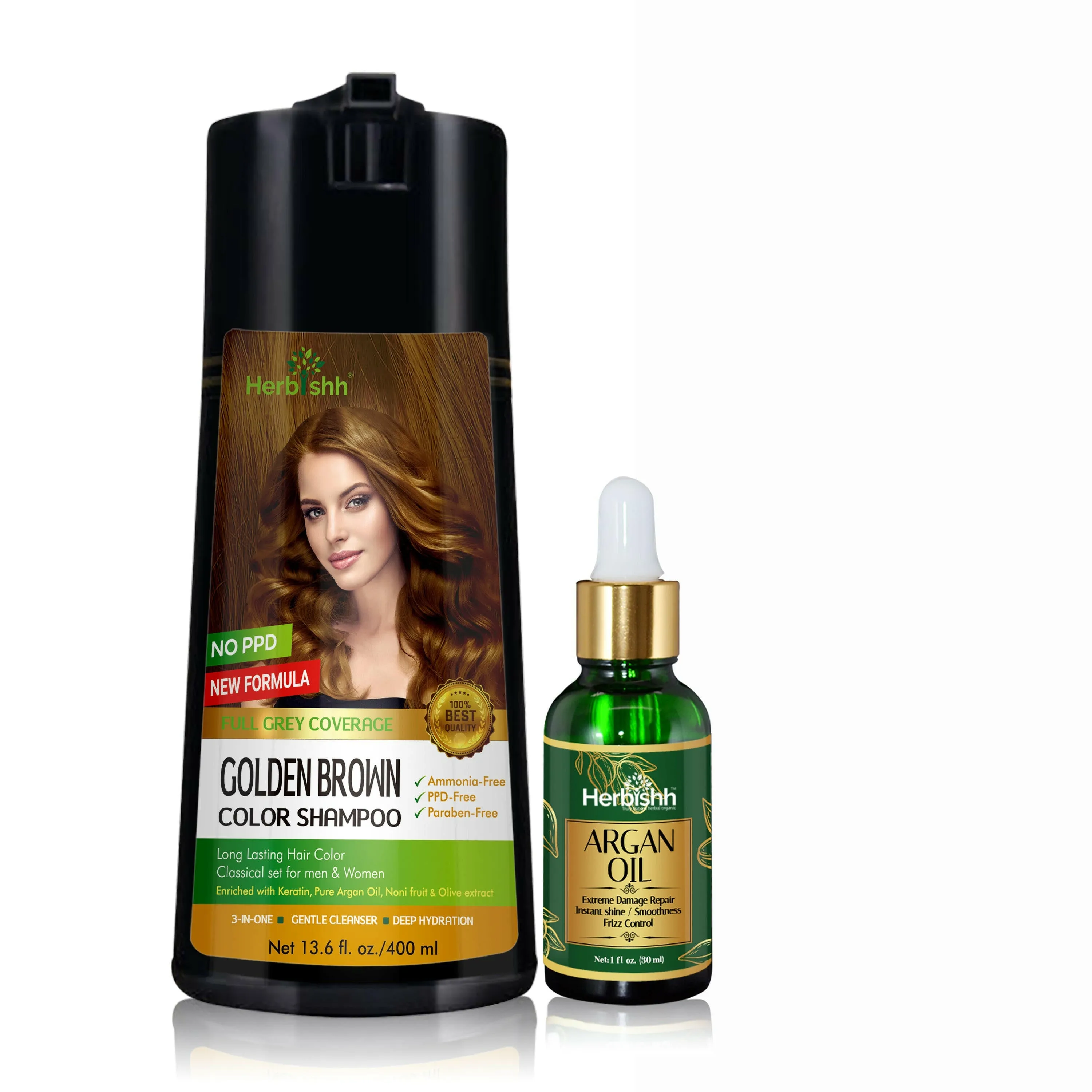 PPD Free Natural Hair Color Shampoo   Argan Hair Oil - Herbishh