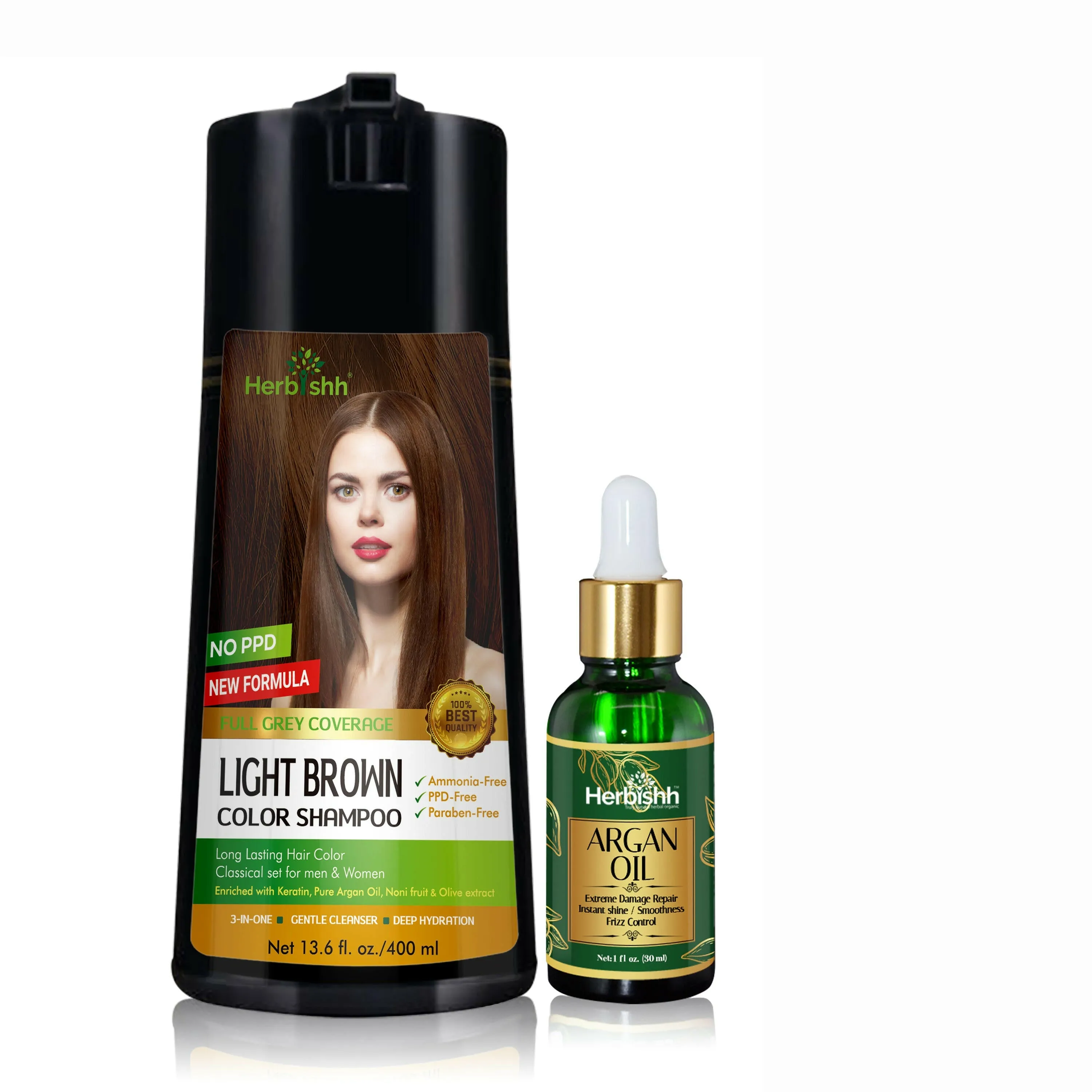 PPD Free Natural Hair Color Shampoo   Argan Hair Oil - Herbishh